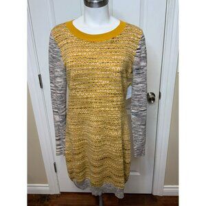 French Connection Yellow Gray Zig-Zag Long Sleeve Sweater Dress, Size 8